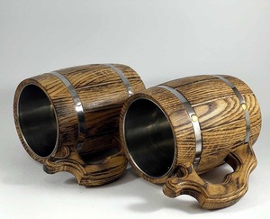 Taza de madera ecológica hecha a mano y de acero con acento de ágata natural, estilo vintage, personalizable para un toque rústico. - Product Image 2