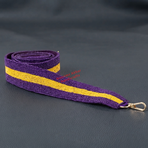 Wholesale Embroidered Sports <b>Polyester</b> Gameday Stripe Beaded Purse Strap Purple Yellow Handmade Bag Shoulder OEM Custom - Product Image 1