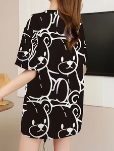 Plus Size Women's <b>Patchwork</b> Anti-Wrinkle O-Neck Pullover Short Sleeve 100% Cotton Casual Summer Knit Tee 380g Digital Printed - Product Image 5