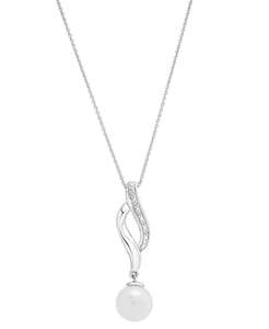 Collar con colgante de perla de agua dulce cultivada (8mm) y remolino con acento de diamante de 18 "en plata de ley | Macy's - Product Image 1