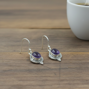Boucles d'oreilles pendantes de luxe en améthyste et lotus, en argent sterling 925 plaqué or rose et or jaune, bijoux faits à la main, cadeau pour femme, mode et art - Product Image 5
