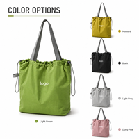 Sac fourre-tout en nylon pour femmes, léger, portable, grande capacité, avec cordon de serrage, sac à bandoulière ouvert, pour voyage, extérieur, shopping, usage quotidien