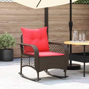 Silla Mecedora de Patio de Ratán PE Marrón, Acero con Recubrimiento en Polvo y Poliéster para Uso en Jardín - Product Image 1