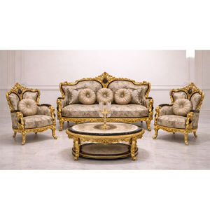 Royal Gold Handcarved Teak Wood <b>Sofa</b> <b>Set</b> with Luxury Upholstery Modern Design Inflatable Foldable Living Room Furniture India - Product Image 1