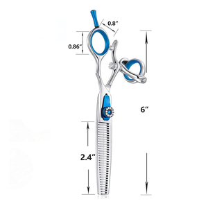 Ciseaux professionnels à effiler les cheveux en acier inoxydable avec poignées bleues et trous ronds pour les doigts, pour usage en salon - Product Image 2