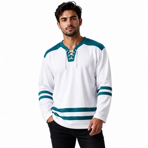 Camiseta de Hockey Blanca para Hombre, Manga Larga, Cuello Redondo, Transpirable, Absorbe la Humedad, 100% Poliéster, Nombre del Equipo Personalizado, Cierre con Cordón - Product Image 2