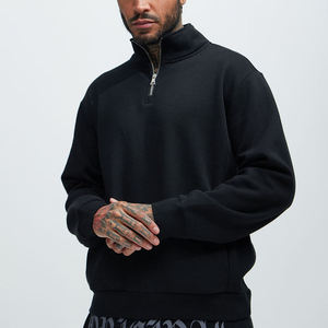 Sweat-shirt en molleton noir pour homme, demi-zip, coupe classique, à capuche tricotée, streetwear d'hiver, OEM, 100% polyester, écologique - Product Image 3