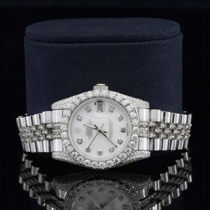 Reloj de Moissanita con Esfera Blanca y Fecha, Estilo Elegante, Caja de Acero Inoxidable, Diseño Bicolor con Incrustaciones, Diámetro de Esfera de 41 mm - Product Image 4