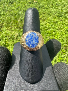 Men's Vintage 9K Solid Gold <b>Lapis</b> <b>Lazuli</b> Cocktail <b>Ring</b> Bezel Set Round Natural Stone Daily Wear Jewelry - Product Image 4