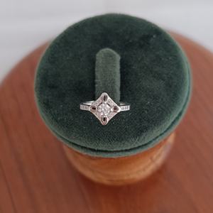 925 Sterling <b>Silver</b> Cubic Zirconia <b>Solitaire</b> Halo Engagement <b>Ring</b> Romantic Vintage Floral Setting Elegant Women Wedding Party - Product Image 1