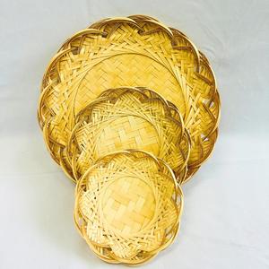 Premium Handmade Bamboo <b>Basket</b> Set of 3 Vietnamese Serving Tray Boho Flat <b>Basket</b> Wall Decor OEM Vietnam Supplier - Product Image 1