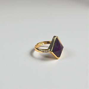 925 Sterling Silver Kite Shape Amethyst Gemstone <b>Ring</b> — 10x15mm Natural Stone Bezel <b>Ring</b> - Gold Plated Handmade <b>Ring</b> - Product Image 1