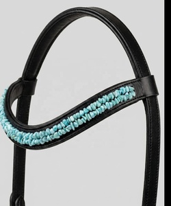 Turquoise Lucky Stone Horse Browband | Natural Raw Gemstone Equestrian Bridle Accents | Premium Black Leather Padded - Product Image 4