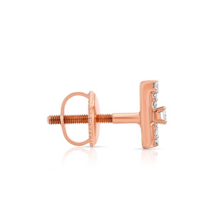 Boucles d'oreilles à clous carrées en or rose avec diamants - Product Image 3