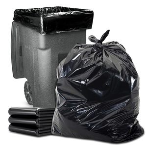 TH GB-033 40 45 Gallon Large Black Heavy Duty HDPE Trash <b>Bags</b> 50 Count Heat <b>Seal</b> Home Kitchen Outdoor Yard Commercial Use - Product Image 1