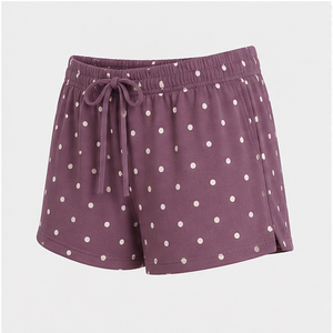 Custom Dusty Plum <b>Polka</b> <b>Dot</b> Womens Loose A-Line Fit Drawstring Lounge Shorts Fluid Modal-Spandex Jersey WPSHORT-0028 - Product Image 4