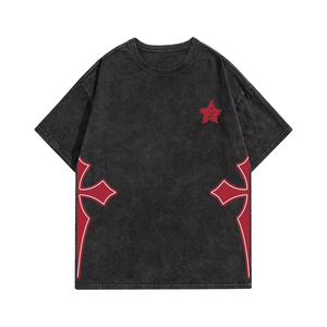 เสื้อยืดสตรีทแวร์เทรนดี้ พิมพ์ลายผ้าฝ้ายสำหรับผู้ชาย เสื้อยืดลายกราฟิกสไตล์วินเทจฟอกสี เสื้อยืดผู้ชายออกแบบและโลโก้ตามสั่ง ขายส่ง - Product Image 1
