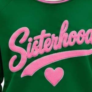 Green Women Casual Crewneck <b>Sweatshirt</b> Sisterhood Graphic <b>Heart</b> Design Knitted Rib Trim Long Sleeve Pullover Custom Fashion - Product Image 5