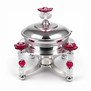 Luxury Durable Stainless Steel Non-Stick Food Warmer with Crystal Floral Design Buffet Serving Dish for Hotel Dining <b>Table</b> Use - Product Image 1