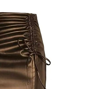 High Waist Women's Satin Pencil <b>Skirt</b> Solid Color Knee-Length Drawstring Elegant Design All Seasons Wear - Product Image 6
