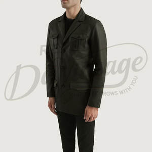 เสื้อแจ็คเก็ตหนังแท้ทรงซาฟารีสำหรับผู้ชาย หนังแกะคุณภาพพรีเมียม กระเป๋าสี่ช่อง สไตล์วินเทจลำลอง ติดกระดุม - Product Image 5