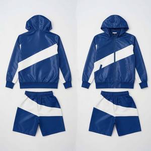 <b>Twins</b> <b>Set</b> 2Pcs Polyester Made Windbreaker Tracksuit Joggers <b>Set</b> Workout Exercise Running Baggy Zip Hoodie Wind breaker Short <b>Set</b> - Product Image 2