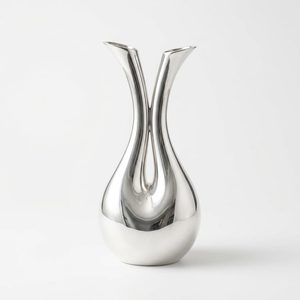 Florero de Latón y Acero de Doble Boca, Hecho a Mano, de 25 cm, Pulido a Espejo, Plateado, para Decoración del Hogar, Hoteles, Bodas, como Centro de Mesa - Product Image 1