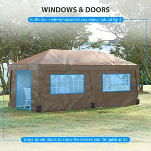 Tendone Pop-up Marrone 3x6m Regolabile in Altezza con Pareti Laterali, Sacchi Zavorra per Gambe e Borsa con Ruote per il Trasporto - Product Image 6