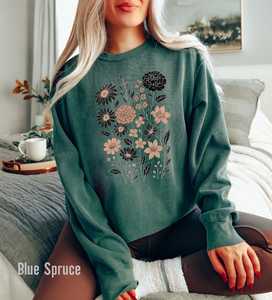 Sudadera con estampado floral para mujer, cuello redondo, manga larga, informal, mezcla de algodón, tops estampados, venta al por mayor, ropa personalizada - Product Image 4