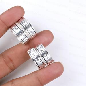 925 Sterling <b>Silver</b> Spinner Celestial Moon Star Fidget Anti Anxiety <b>Ring</b> For Women <b>Men</b> Meditation Band Oxidized Boho Jewelry - Product Image 3