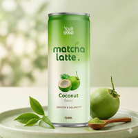 Lata de Aluminio de 250 ml, Sin Azúcar, Sabor Natural, 100% Puro, 8 Brix, Matcha Latte Frío, Origen Vietnam, Marca Privada, 24 Meses