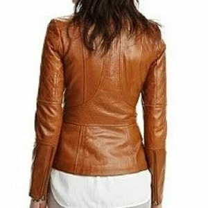 Blouson moto en cuir PU marron, col montant, fermeture éclair, coupe ajustée, style motard avec poches, unisexe, pour l'automne - Product Image 2