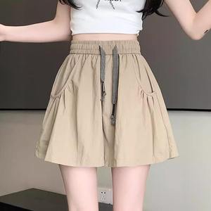 Shorts jupe taille haute en soie glacée à cordon de serrage, coupe ample, séchage rapide, jambe large, pour femme, été, fin, grande taille, pantalon de sport yoga - Product Image 5