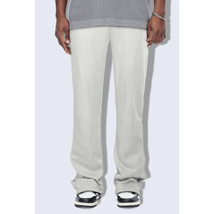Pantalon de survêtement gris clair pour homme, taille élastique, boutons latéraux, décontracté, en coton tricoté mi-lourd et respirant, style automne - Product Image 2