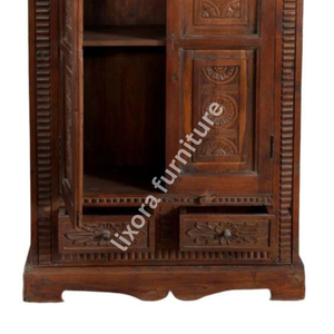 Luxury Handcrafted Solid Wood 2 Door <b>Wardrobe</b> Ornate Jaali Lattice Carving Premium Dark Oak Armoire - Product Image 5