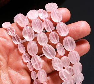 Wholesale Natural <b>Rose</b> Quartz Oval Carved Beads Graduated Pink Quartz Gemstone Beads Bulk Hand Carved Jewelry Beads 16" Strand - Product Image 5