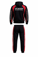 Ensemble de survêtement premium pour homme, hiver, noir et rouge, respirant, léger, avec veste zippée et pantalon de jogging, style streetwear personnalisé