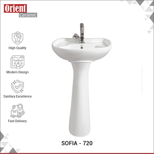 Lavabo de Cerámica Blanca de Alta Calidad para Baño, Diseño de Lujo, Uso Doméstico, con Pedestal - Product Image 2