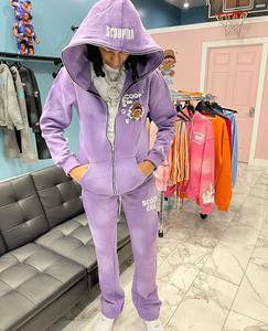 Custom Logo Printed Breathable 100% Cotton Heavyweight French Terry Stacked Tracksuits <b>Men's</b> Plus Size Solid Sweat Suit Sets - Product Image 3