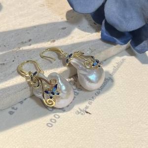 Handmade S925 Silver Baroque Freshwater <b>Pearl</b> <b>Dangle</b> <b>Earrings</b> for Women Retro Heterosexual Earhooks DIY - Product Image 1