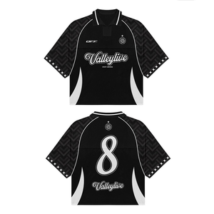 Maillot de football pour homme de la marque BRAND, rayé rouge et noir, manches courtes, col rabattu, respirant, en polyester, vêtements de sport pour adultes, toutes saisons - Product Image 2