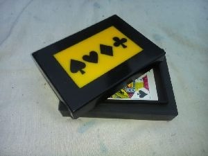 Black Rectangle Resin Poker Playing Card <b>Box</b> with Playing Card Suit Design Yellow Panel Resin Inlay Storage Case for Neatening - Product Image 2