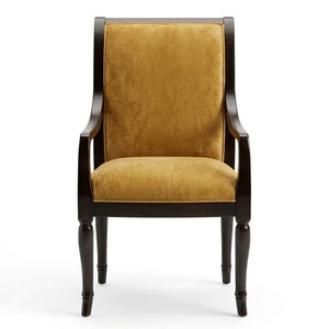 Fauteuil de salle à manger classique en bois massif avec pieds tournés, chaise d'appoint rembourrée en velours, mobilier d'ambiance pour hôtels et restaurants, meubles d'art pur - Product Image 1