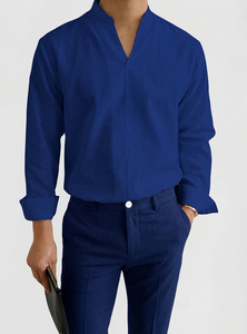 Camisa de Vestir para Hombre, Cuello Alto, Mezcla de Algodón, Manga Larga, Corte Entallado, Color Sólido, Transpirable, Informal de Negocios, para Oficina - Product Image 2