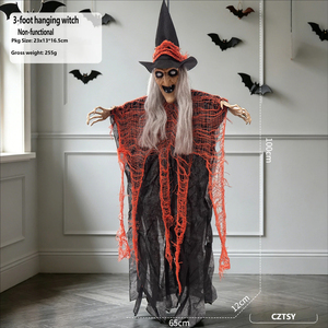 Nouvelle décoration suspendue d'Halloween de 3 pieds : Fantôme, Dieu de la Mort effrayant, Sorcière Épouvantail, pour la mise en scène de maison hantée et de fête - Product Image 6