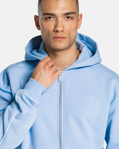 Survêtement homme 2 pièces bleu ciel surdimensionné avec logo personnalisé et passepoil, respirant, le plus vendu - Product Image 6
