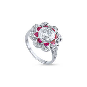 แหวนทองคำขาวและทองคำ18K ประดับเพชรทับทิม - Product Image 1