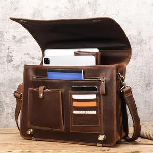 Porte-documents en cuir pleine fleur Crazy Horse véritable pour homme, sacoche pour ordinateur portable 15 pouces, sacoche de bureau en cuir pour homme LLB-0308 - Product Image 2