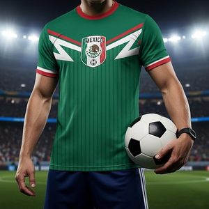 Maillot de football du Mexique pour homme, manches courtes, col rond, rayures vertes, 100% polyester respirant, vêtements pour adultes, coupe classique - Product Image 3