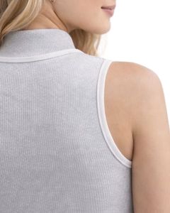 Débardeur côtelé gris clair pour femme à col montant avec strass, sans manches, été, personnalisable, fabriqué sur mesure - Product Image 6